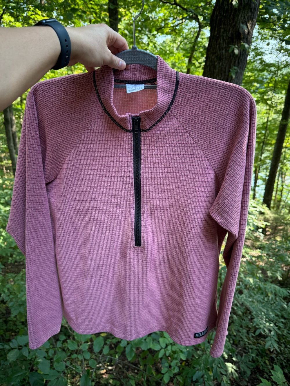 Melanzana Micro Grid Half Zip Pullover Women’s L Phlox Pink Fleece Rare USA Rose